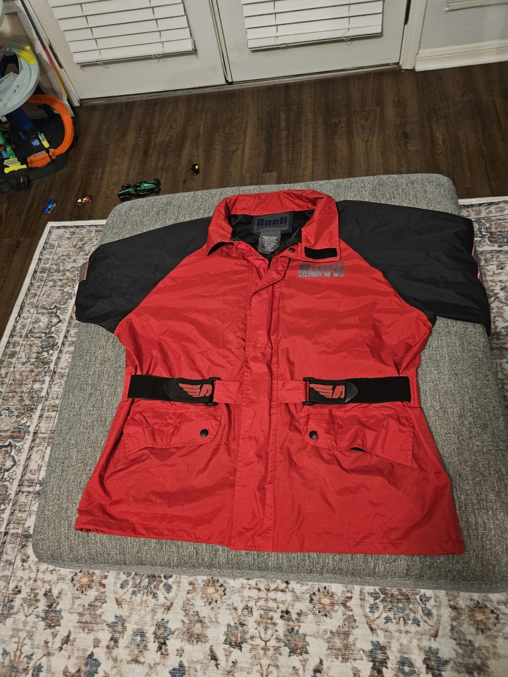 VintageBuell Motorcycle Riding Jacket Red Black Technical Windbreaker Men's Sz L